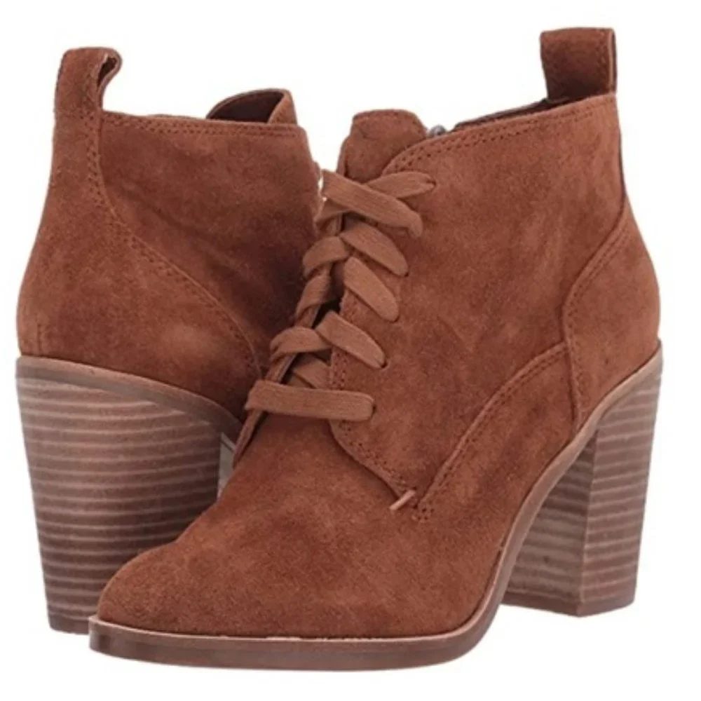 DOLCE VITA STANLI COGNAC SUEDE LACE UP ANKLE BOOT 8 NEW